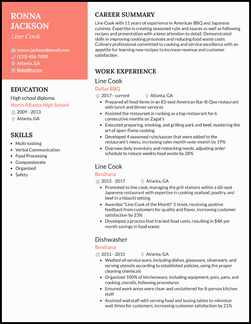 7 Line Cook Resume Examples [& Templates]