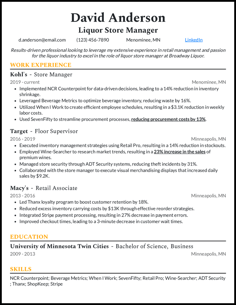 9 Store Manager Resume Examples for 2026