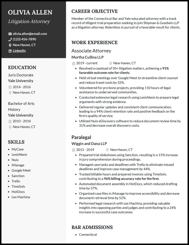 11 Attorney Resume Examples That Got The Job In 2024   Litigation Attorney Resume Example 