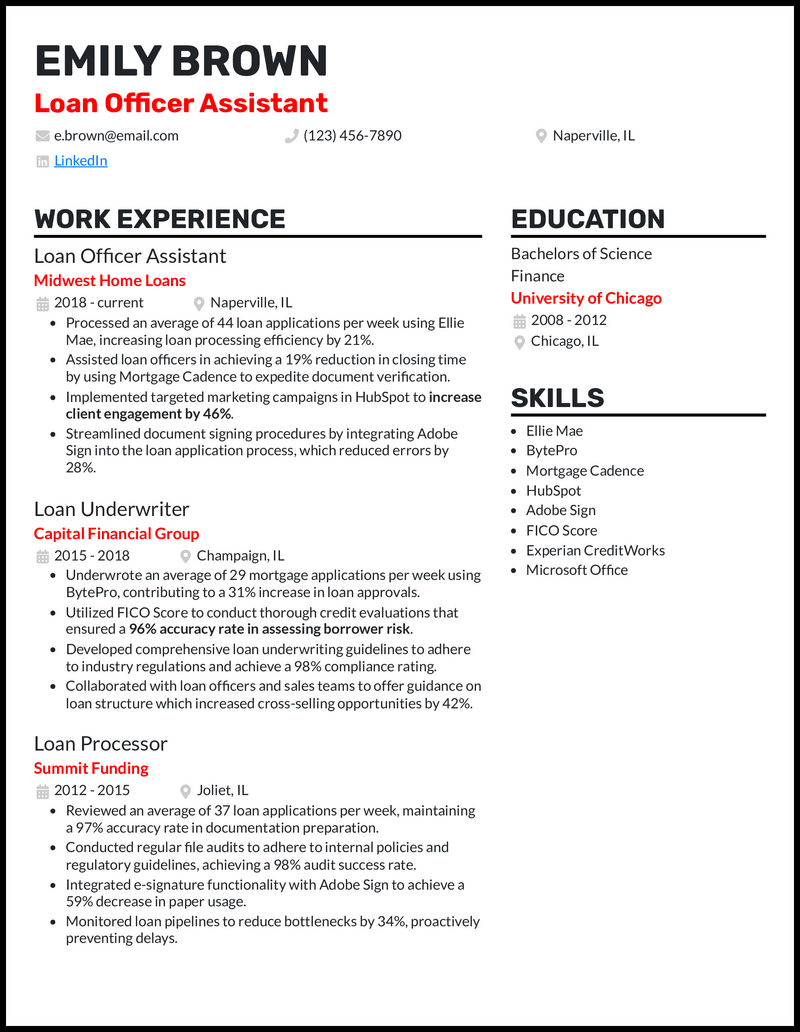 Standout resume template for loan officer assistant