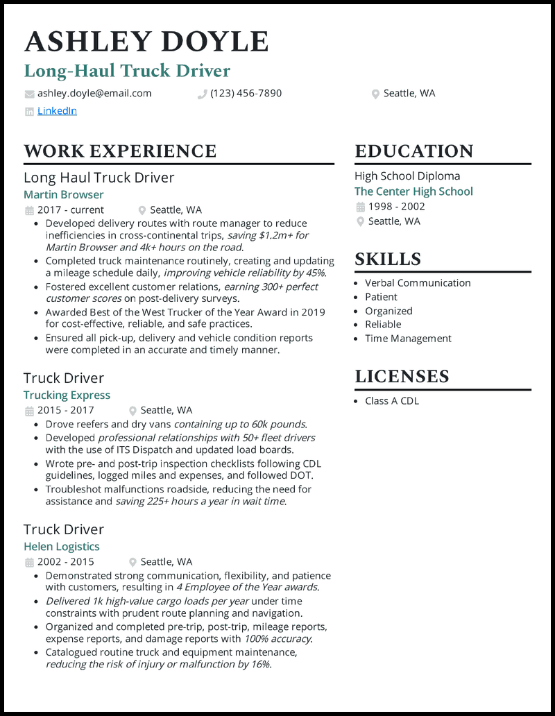 Log Truck Driver Resume Samples