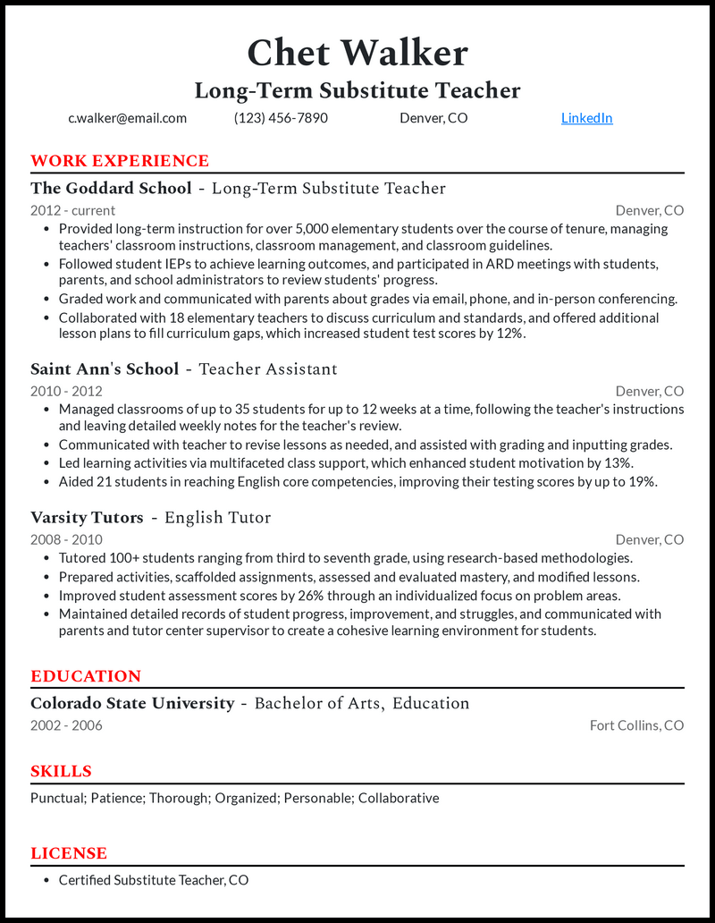 Experienced Substitute Teacher Cover Letter Example F Vrogue Co   Long Term Substitute Teacher Resume Example 