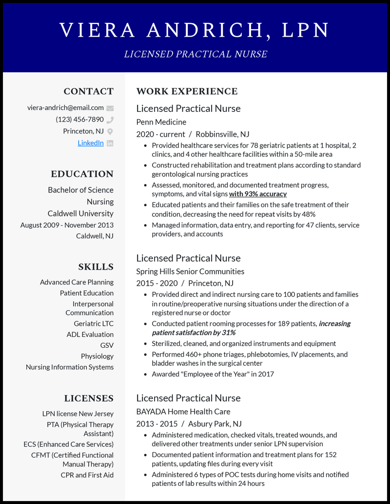 3 Licensed Practical Nurse LPN Resume Examples For 2024   Lpn Official Resume Example 