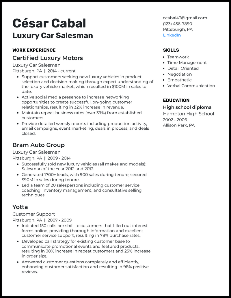 7 Car Salesman Resume Examples - Luxury Car Salesman Black Resume Example 