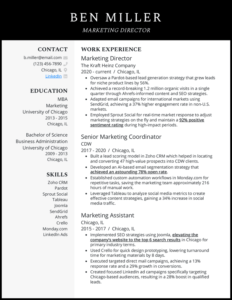 9 Marketing Director Resume Examples - Marketing Director 4 Black Resume Example 