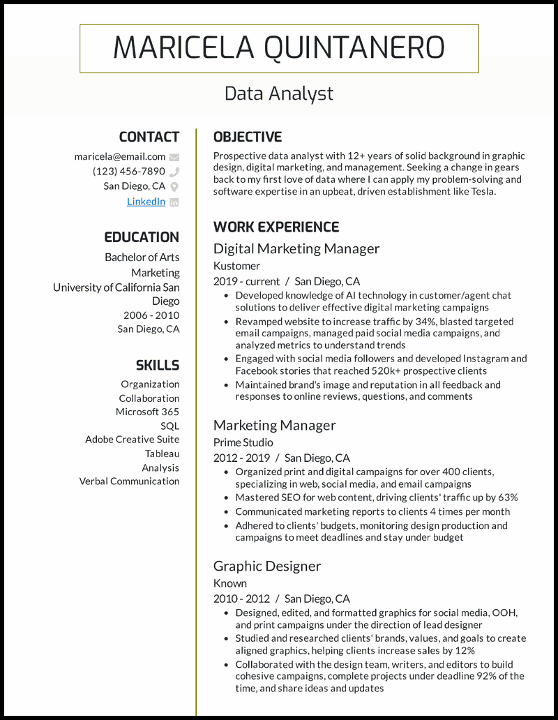 Marketing Manager Career Change Resume Example 