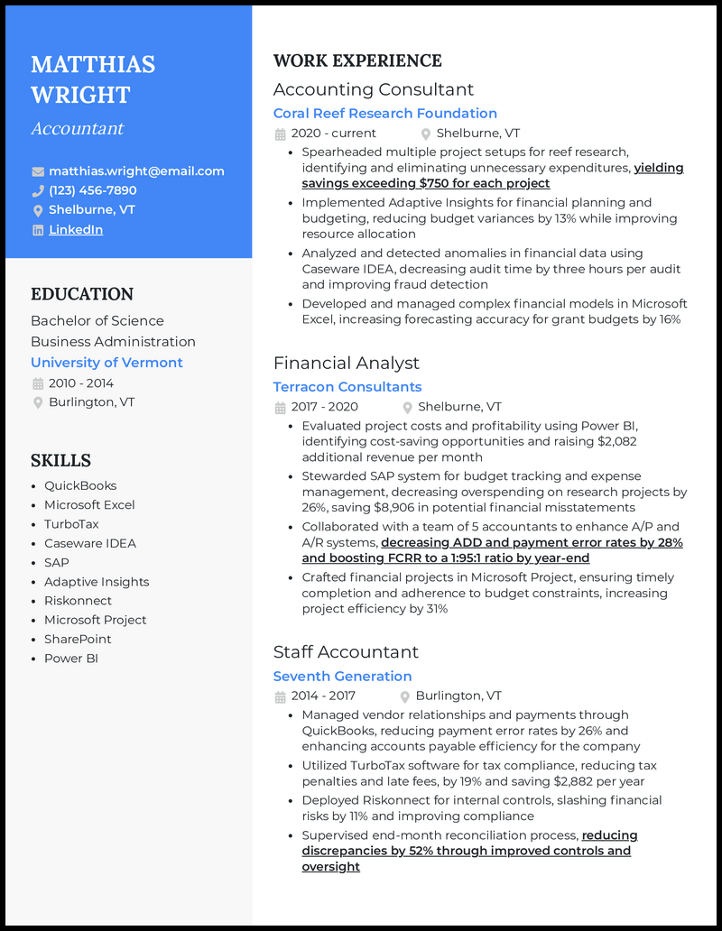 Accountant resume example with 10 years of experience