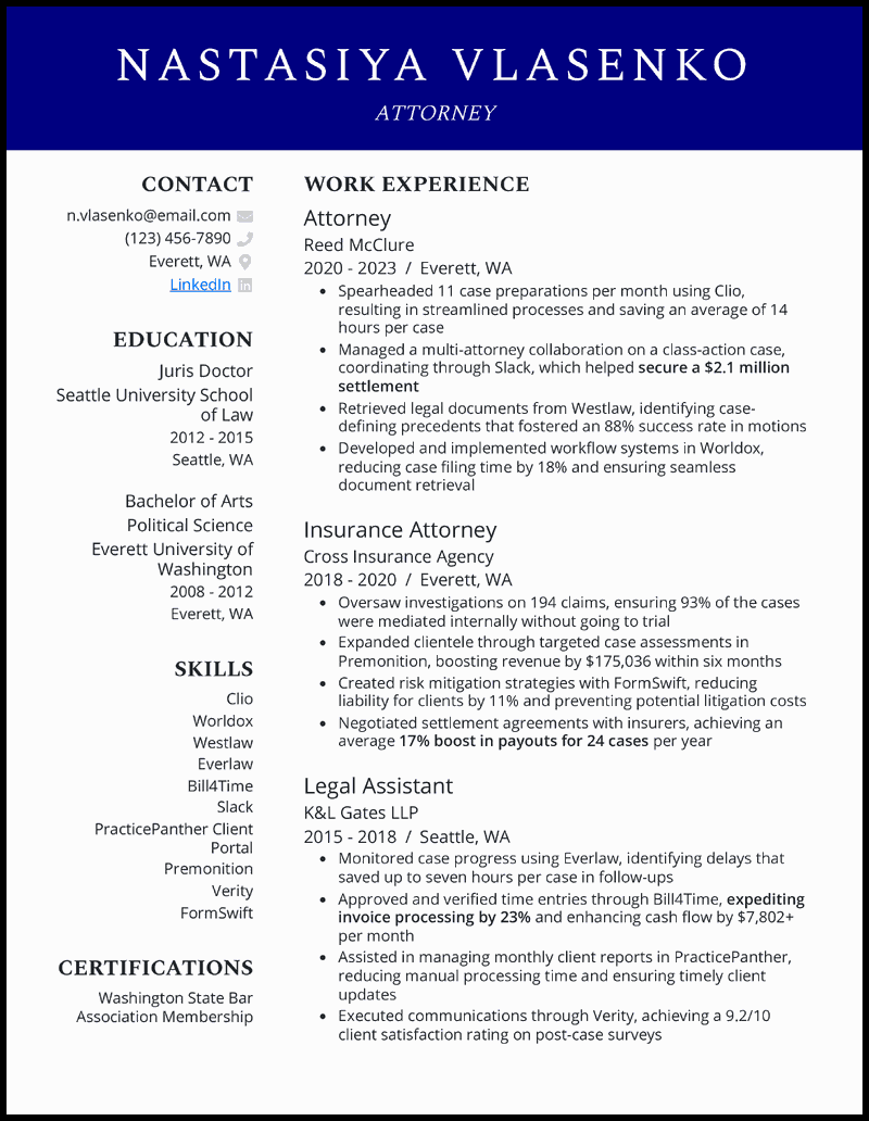 Attorney resume sample