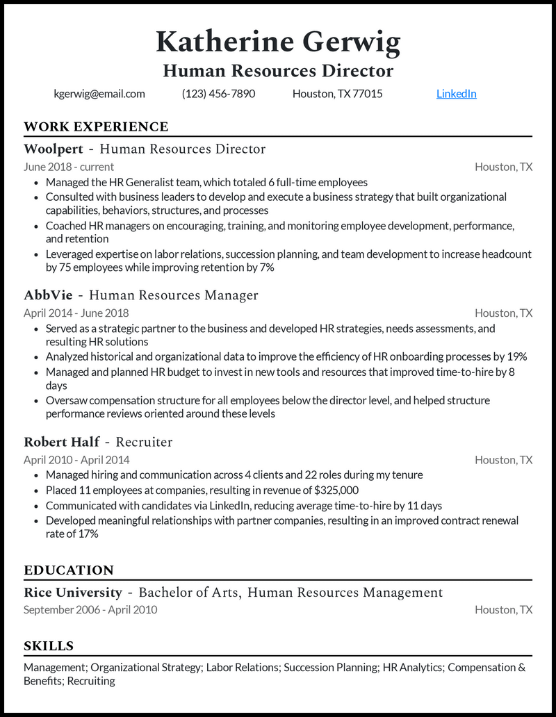 5 Human Resources HR Cover Letter Examples For 2024   Matching Human Resources Director Resume Example 