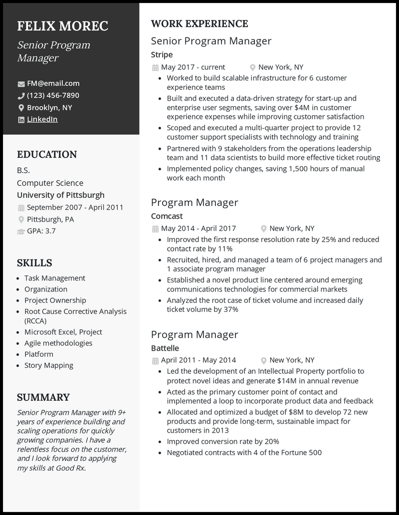 Senior Program Manager Resume Template