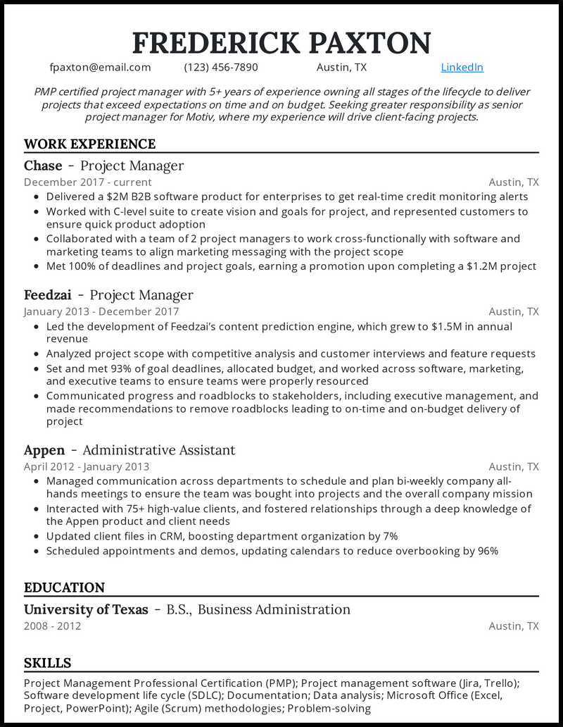 Project manager resume template