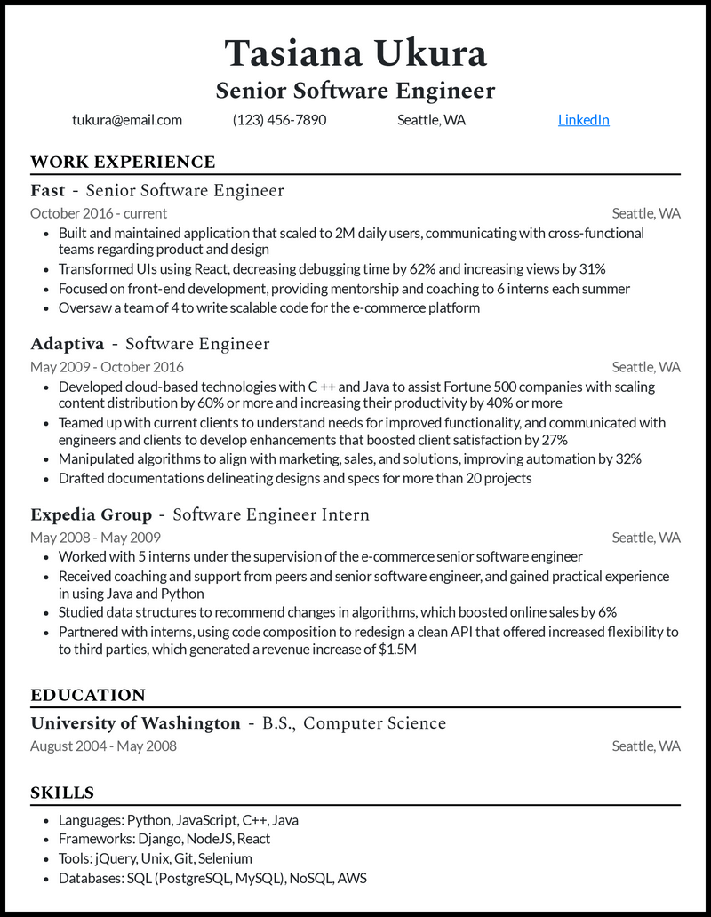 Software engineer resume example