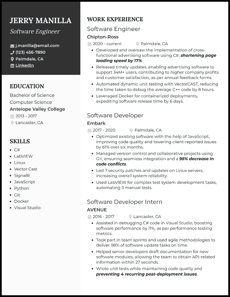 Software engineer resume example 