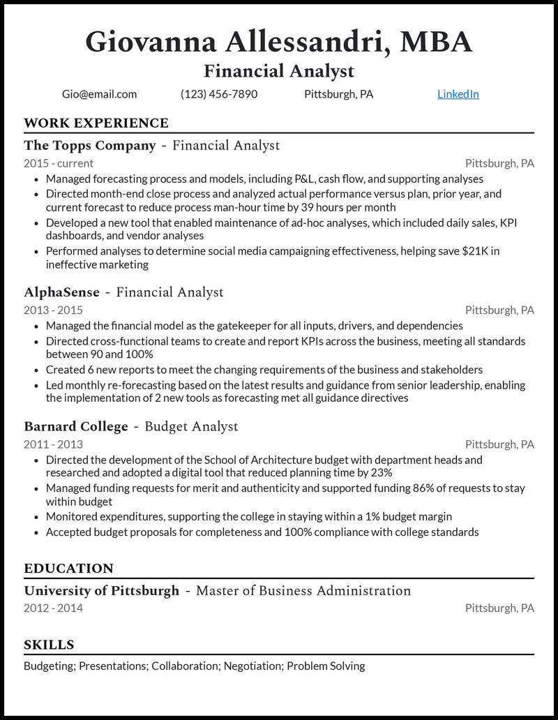 Modern mba graduate resume example 4+ years experience