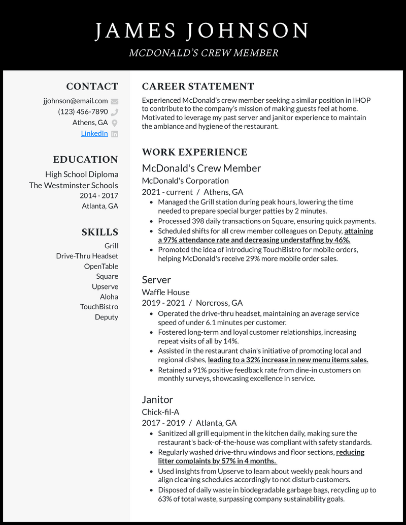 3 McDonald's Resume Examples to Get the Job in 2026