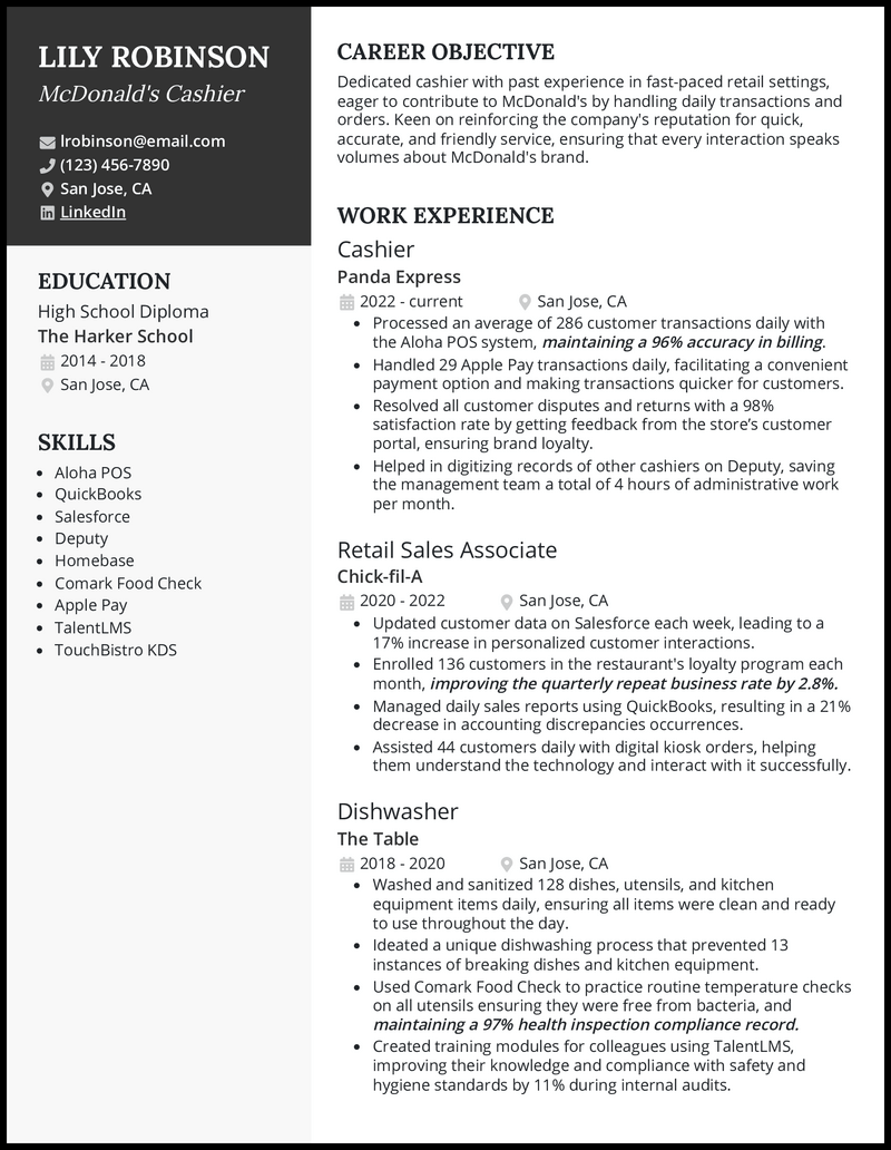 3 McDonald’s Resume Examples to Get the Job in 2024