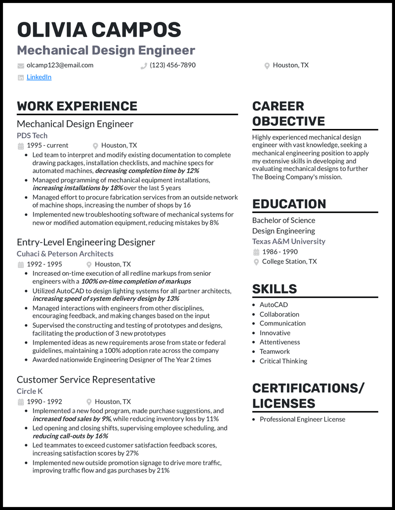 3 Mechanical Design Engineer Resume Examples for 2025
