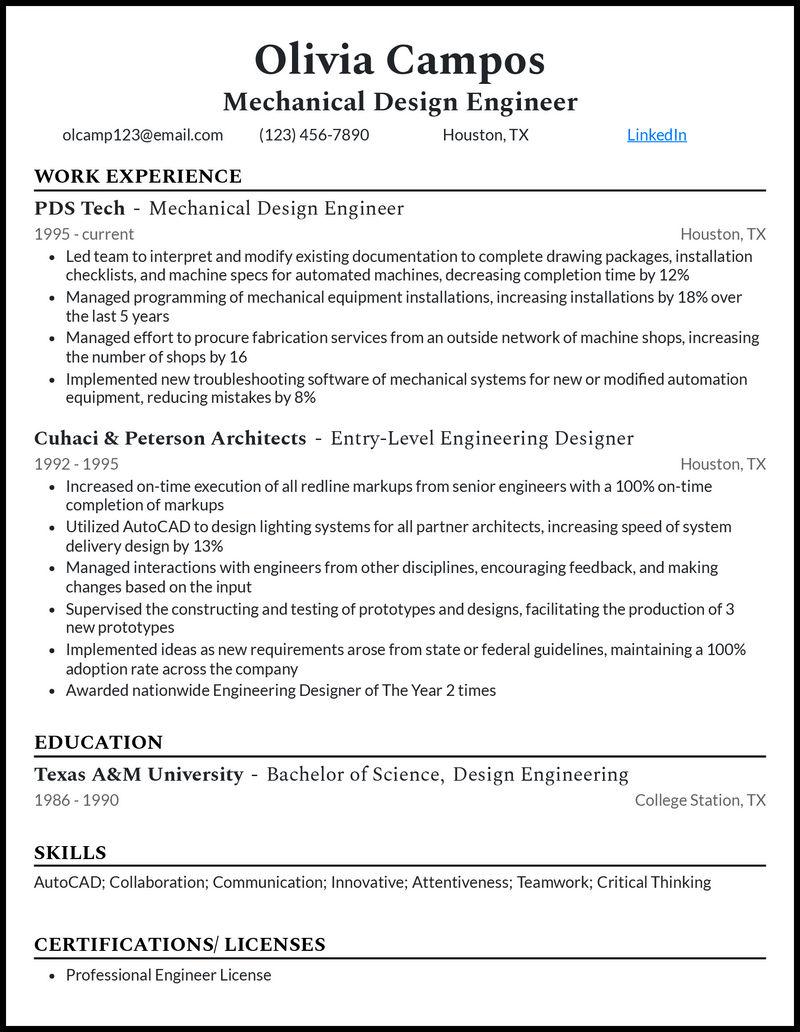 3 Mechanical Design Engineer Resume Examples for 2024