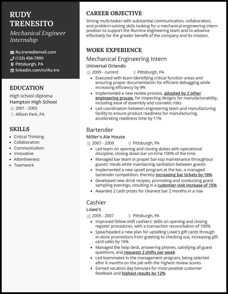 mechanical engineering internship cover letter