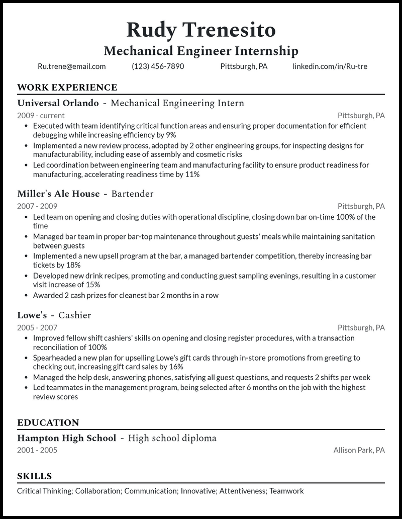 mechanical engineering internship cover letter