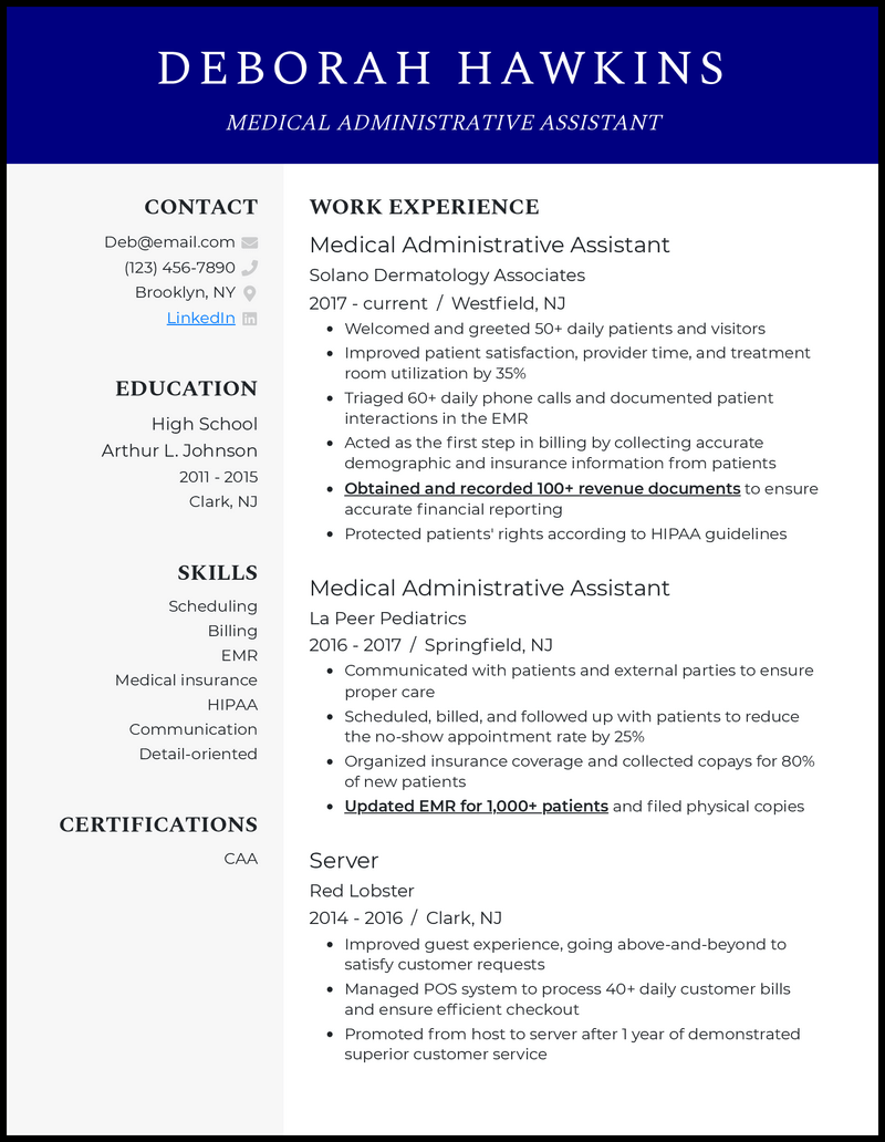 Modern medical administrative assistant resume example