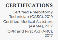 Medical assistant resume certifications example