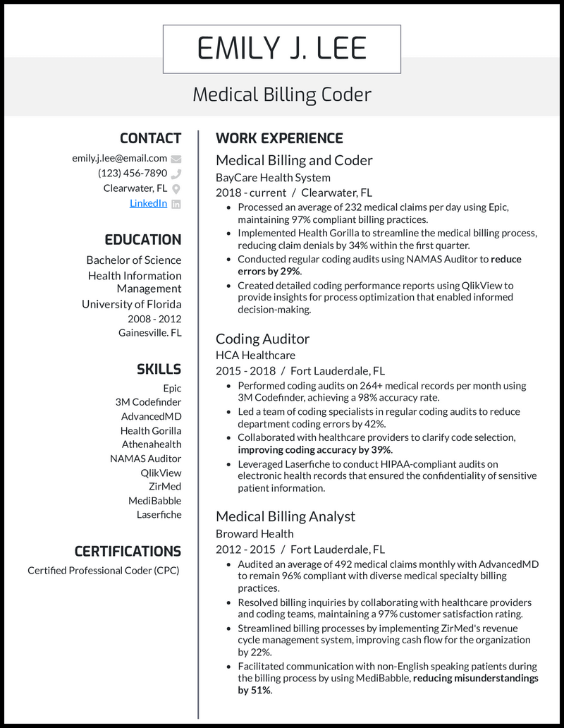 7 Medical Billing Resume Examples - Medical Billing And Coding Gray Resume Example 