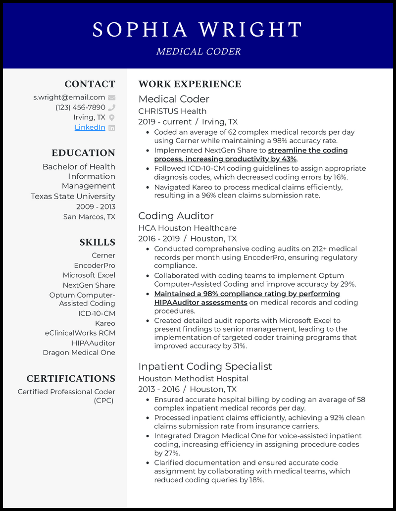 3 Medical Coder Resume Examples Proven To Work In 2024