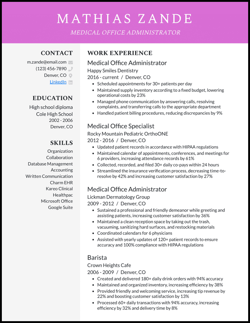 7 Office Administrator Resume Examples - Medical Office Administrator Orchid Resume Example 