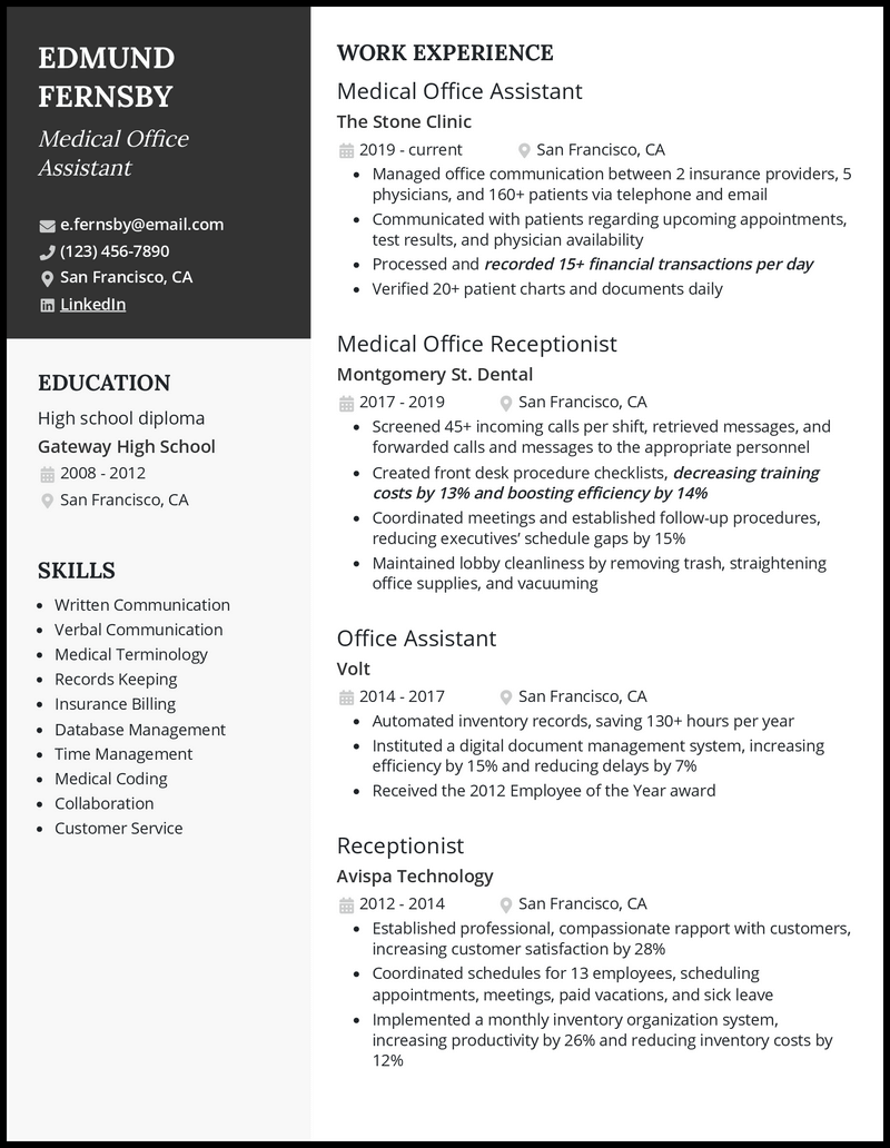 resume objective examples for medical office