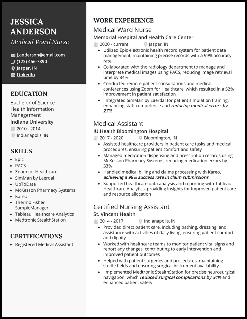 Medical resume example with 9 years of experience