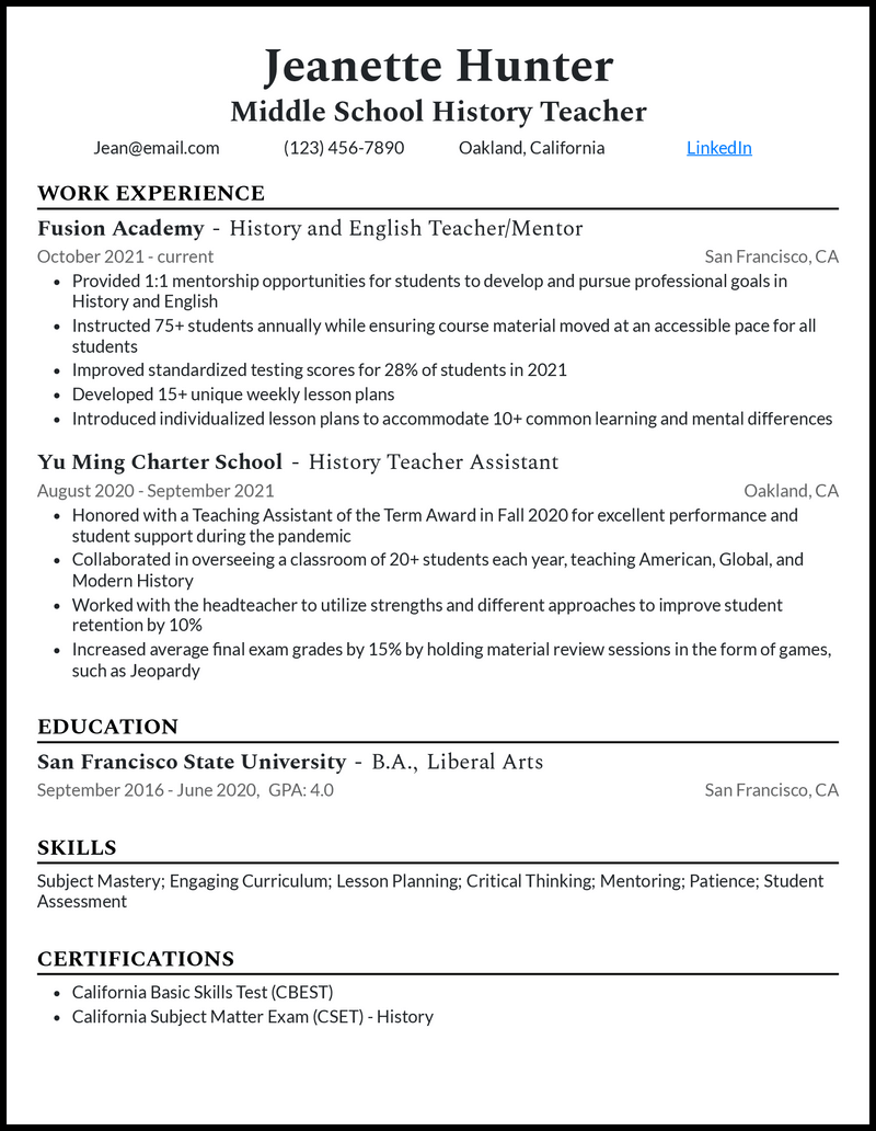 3 Middle School Teacher Resume Examples for 2024