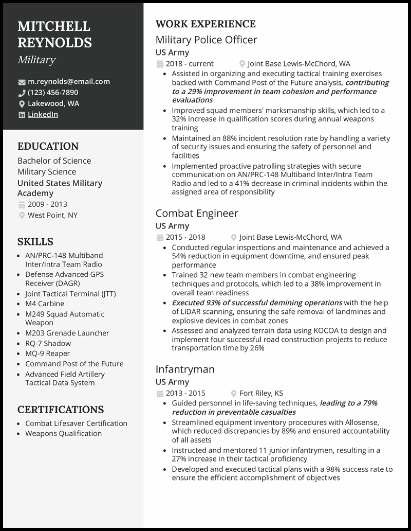 Military Resume Example 