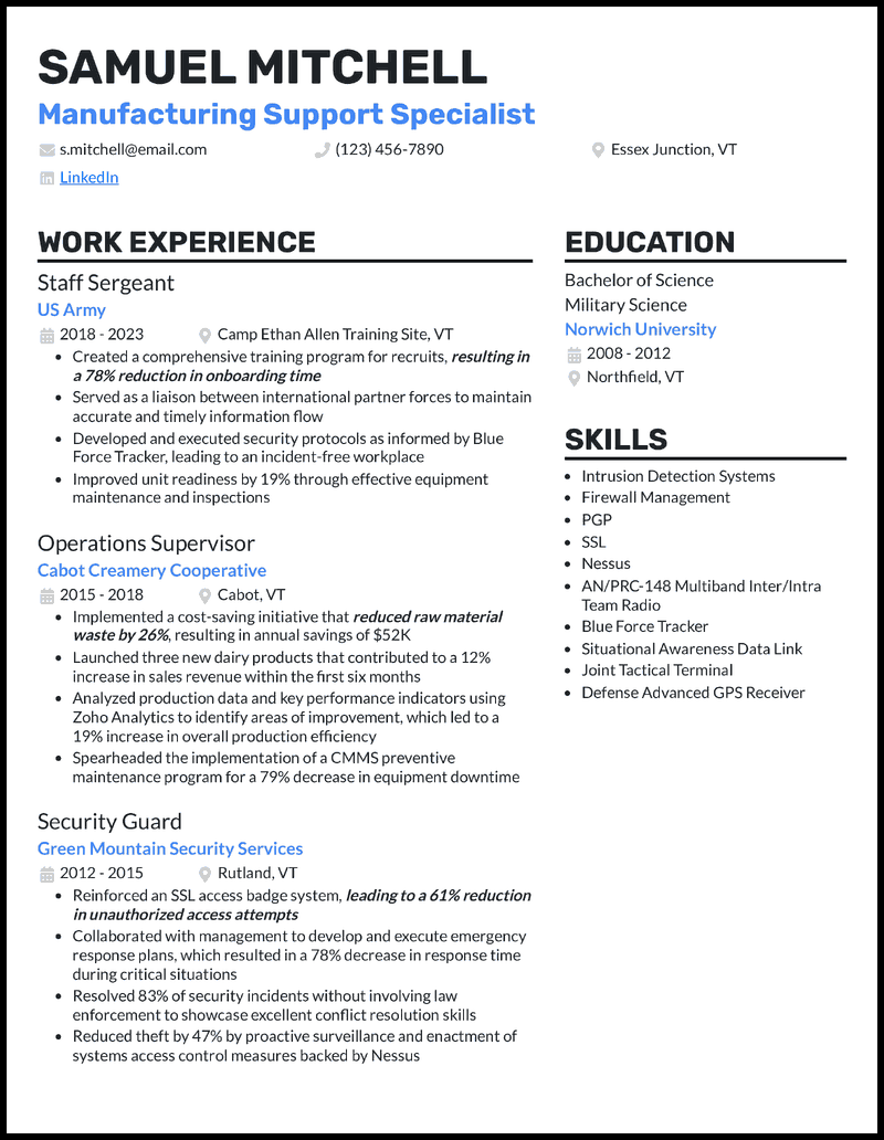 5 Military Resume Examples Templates   Military Veteran Resume Example 