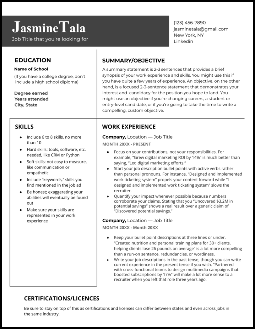 Minimalist resume template for Word and Google Docs