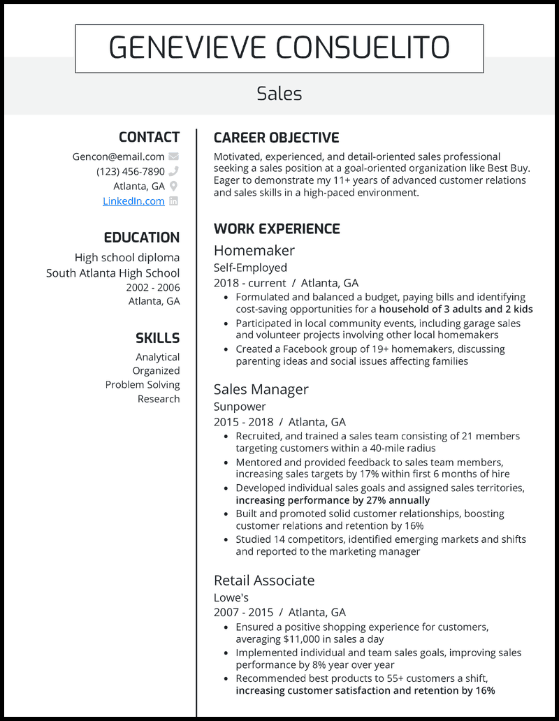 3 Homemaker Resume Examples That - Modern Homemaker Black Resume Example 