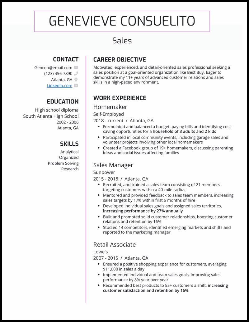 3 Homemaker Resume Examples That - Modern Homemaker Orchid Resume Example 