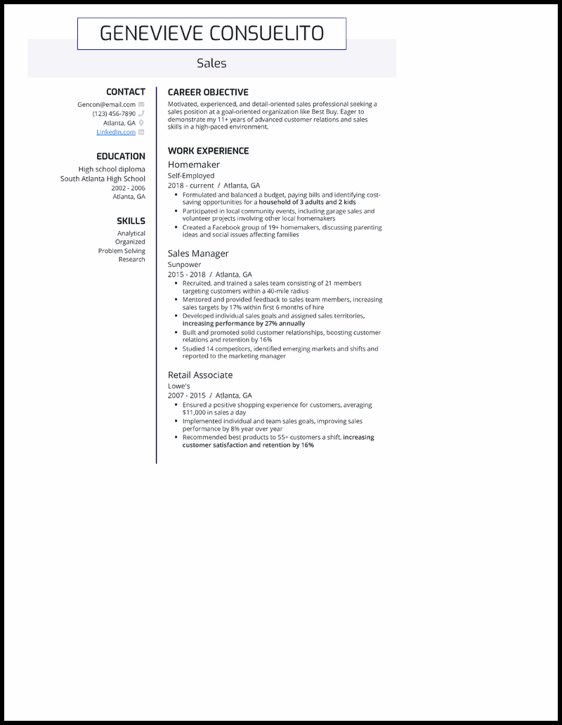 3 Homemaker Resume Examples That - Modern Homemaker Royal Blue Resume Example 