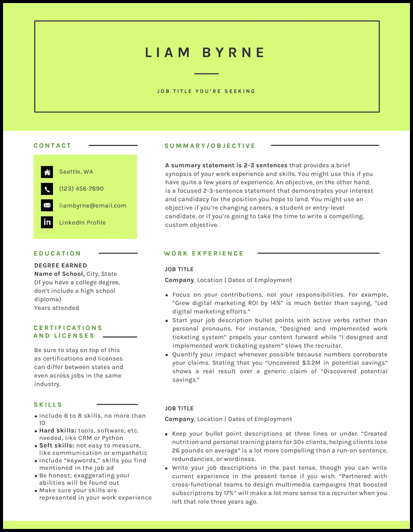 Modern limelight resume template for Word