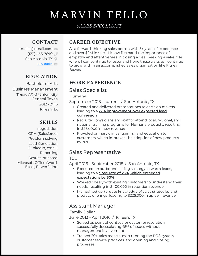 3 Outside Sales Resume Examples - Modern Outside Sales Black Resume Example 