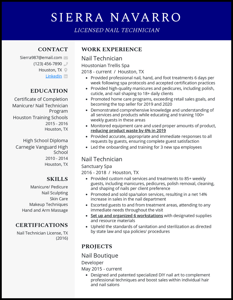 3 Nail Technician Resume Examples That Got Jobs in 2024