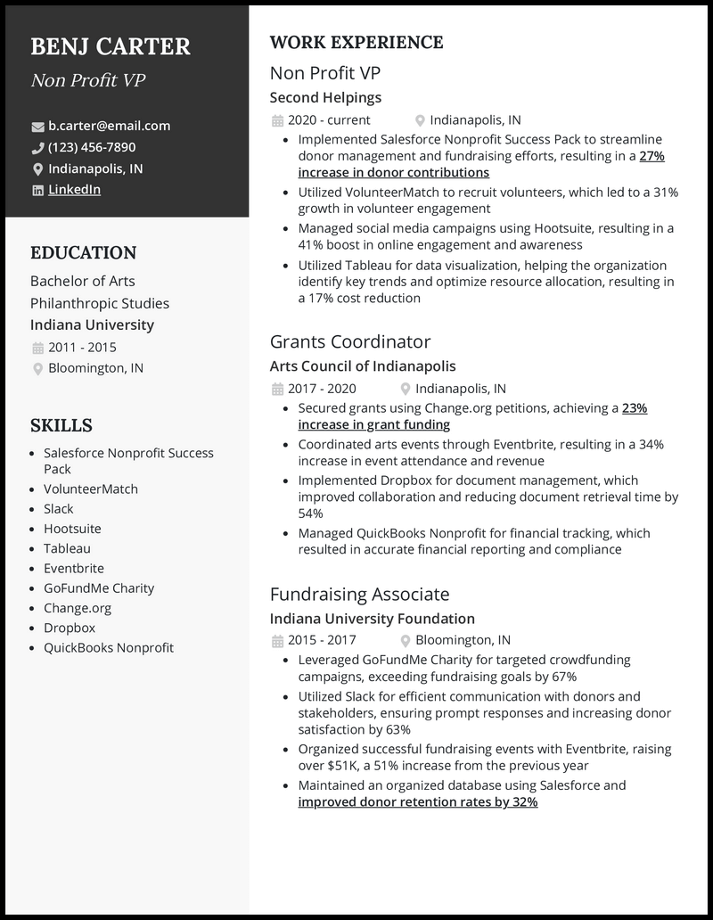 resume objective examples for nonprofit