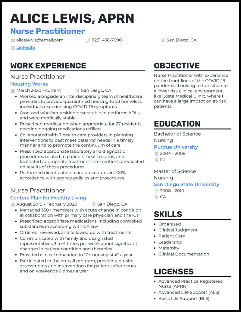 3 Nurse Practitioner Resume Examples for 2024