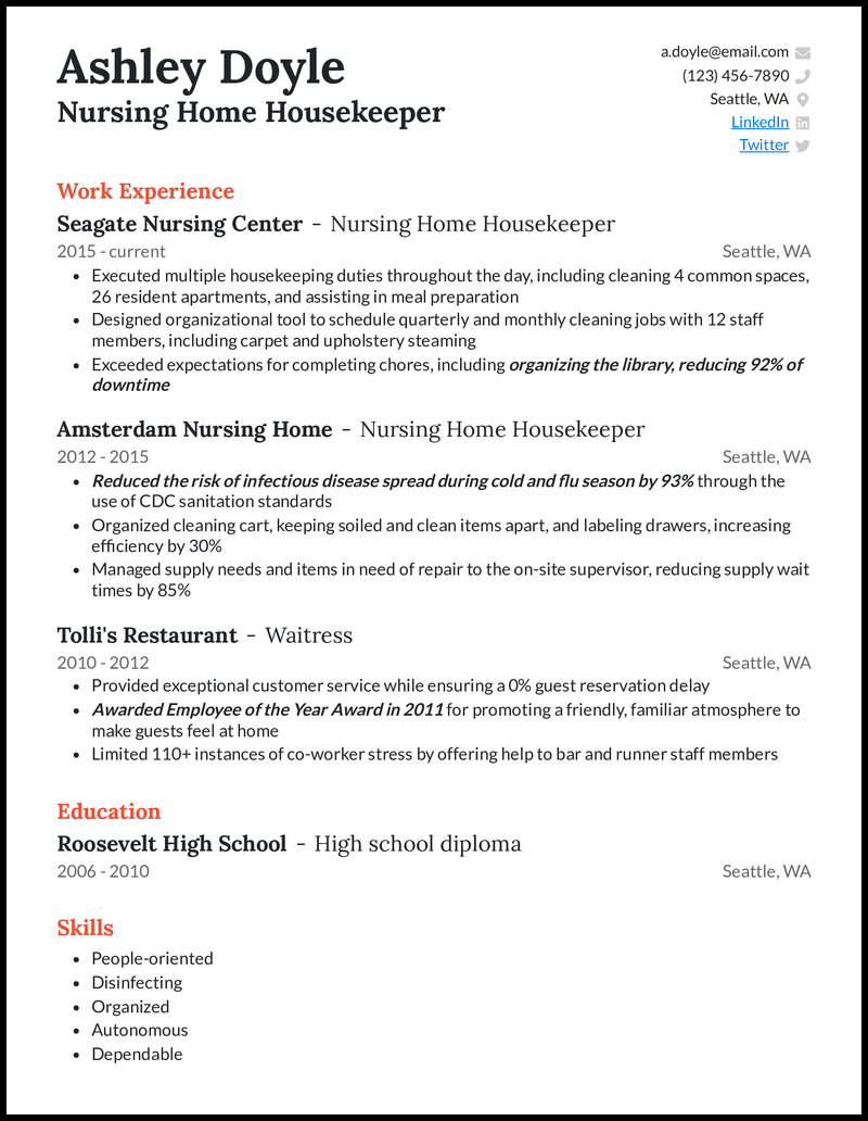 Housekeeping Resume With Examples Job Description Ski - vrogue.co