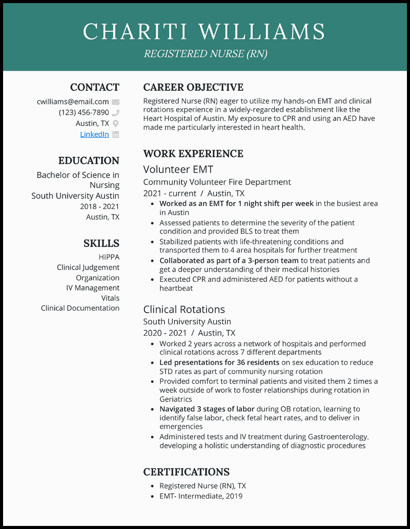 resume templates for new nursing graduates