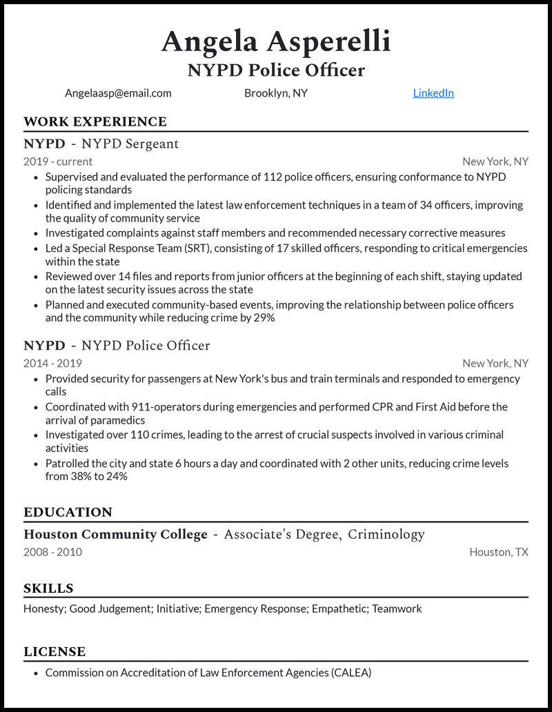 Elegant nypd police officer resume example