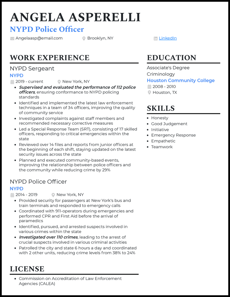 objective for resume police officer