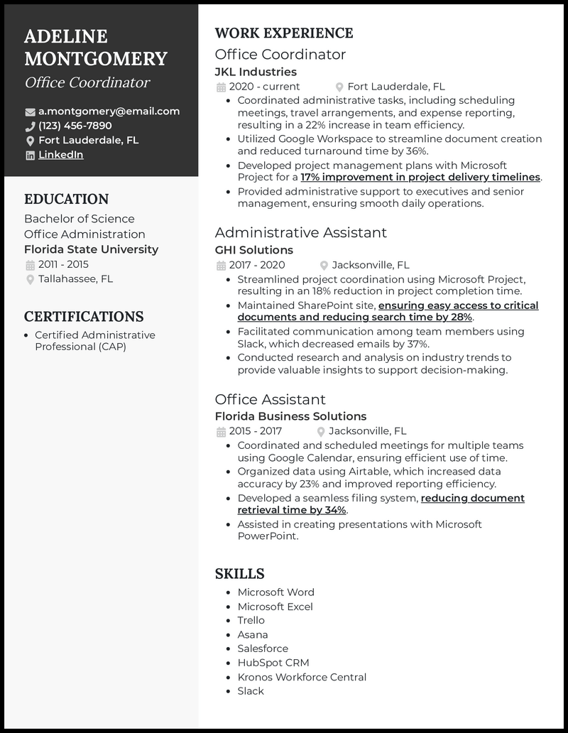 resume examples office coordinator