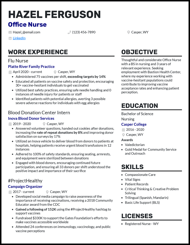 3 Office Nurse Resume Examples For 2024   Office Nurse Standout Resume Example 