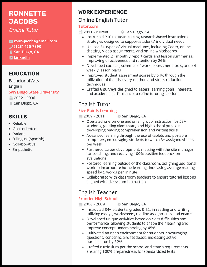 writing tutor resume description